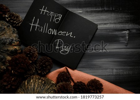 Halloween background with pumpkins isolated on dark background. Copy space for text. Festive concept.