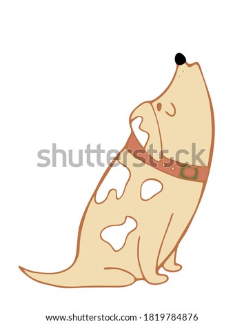 funny dog howling at the moon, cute fat dog, cartoon dog clip art, hand drawn, isolated on white background