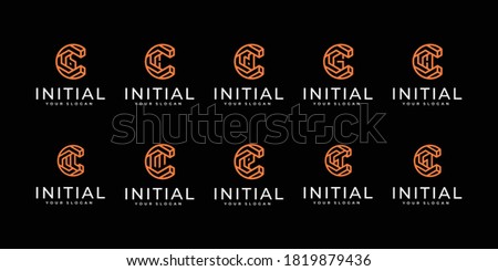 Set of creative letter C logo design template. with line art style