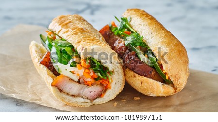 vietnamese bahn mi sandwich with pork belly Royalty-Free Stock Photo #1819897151