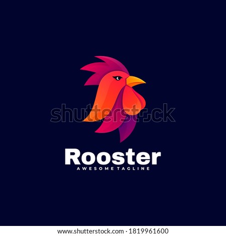 Vector Logo Illustration Rooster Gradient Colorful Style.
