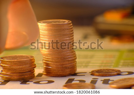 Coins stacked background and Advertising coins of finance and banking