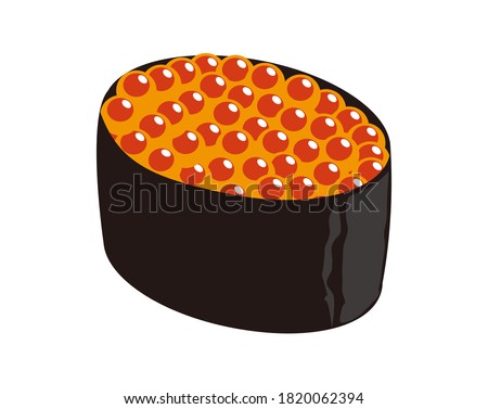 Vector illustration of salmon roe sushi . 　Battle Ship Roll