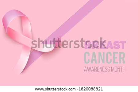 Realistic pink ribbon. Symbol of world breast canser awareness month in october.