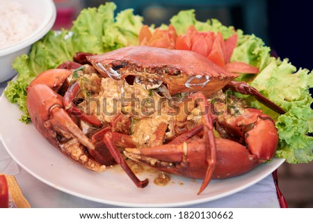 Steamed big Crab served in a White Plate
