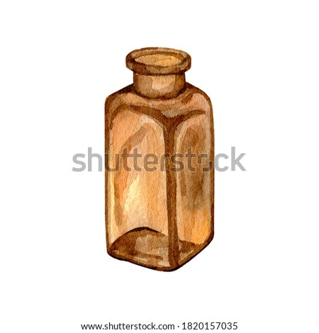 Watercolor vintage boho brown glass bottle. High quality illustration for cozy home interior decoration