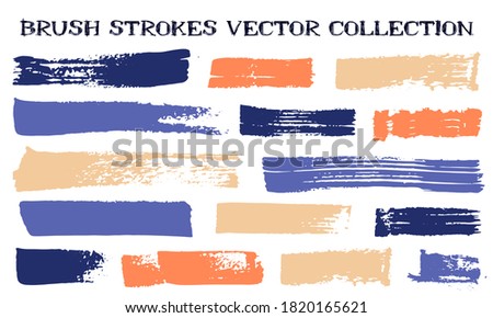 Grunge brush strokes vector collection. Ink texture isolated graphic design elements. Paint brush strokes vintage lines. Freehand paintbrush stripes. Isolated border design elements on white.