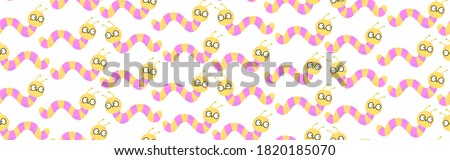 Seamless pattern with cute worms with funny surprised eyes. Vector illustration can be used for fabric, wrapping, wallpapers, web page backgrounds, textile.
