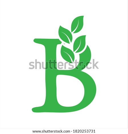 Green leaf and letter B monogram logo design vector.