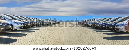 Cars For Sale Stock Lot Row. Car Dealer Inventory Royalty-Free Stock Photo #1820276843