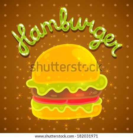 Cute cartoon hamburger image. Vector fast food illustration. 