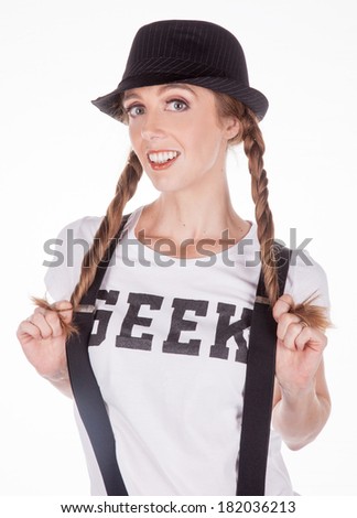 nerdy girl with geek t shirt