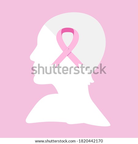 Female head with pink ribbon inside. Breast cancer concept