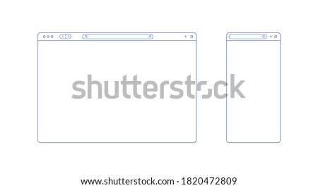 Browser template outline with blank place for website and mobile app. Internet page concept for desktop and smartphone. Minimalistic browser ui window in line style. Abstract vector mockup. Royalty-Free Stock Photo #1820472809