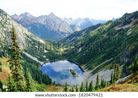 Maple Pass Loop looking down on Lake Ann in the North Cascades of Washington State Royalty-Free Stock Photo #1820479421