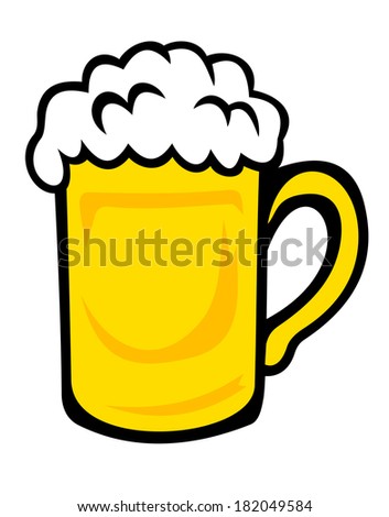 Tankard of frothy golden beer isolated on white background for brewery industry design