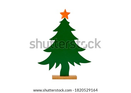 Wooden Christmas tree with star decoration isolated on white background