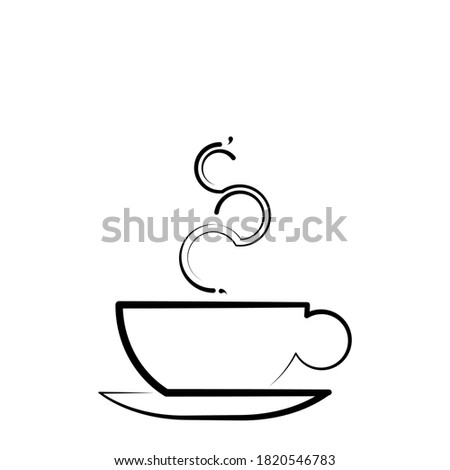 Line art coffee cup in beautiful style isolated on white background. Ink line drawing vector illustration. Graphic element. Contour symbol. Outline icon. Clip art Poster for print hot drink with steam
