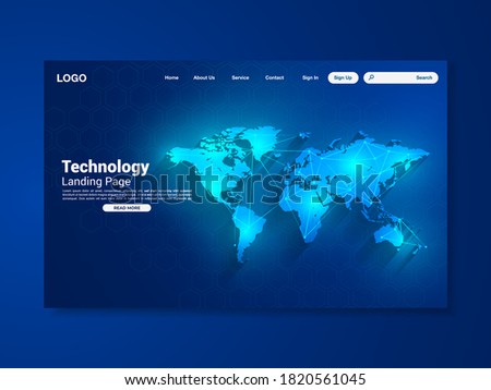 World map network technology landing page with world map, interface, vector, illustration, eps 10 file