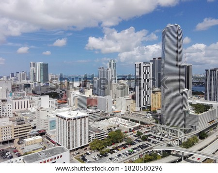 Downtown Miami aerial view skyline scene