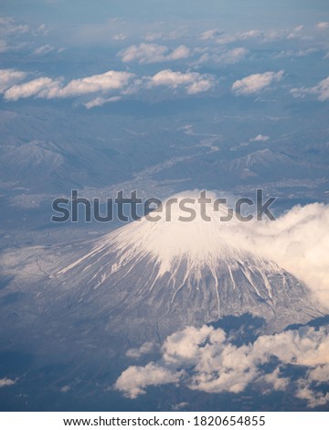 Mountain Fuji in Japan view from an airplane.Nature concept background cover banner