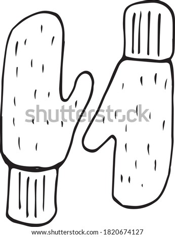 Mittens doodle set. Winter hand drawn clothes . Vector illustration
