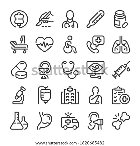 Medical and hospital services icons set. Line style