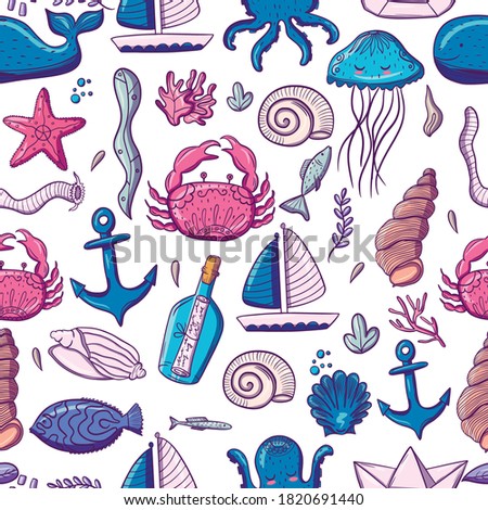 Marine inhabitants. Fish. Stickers. Cute characters in a modern style. For your design.