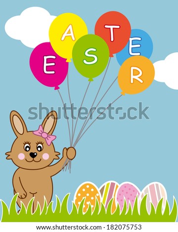 happy easter. rabbit card with balloons