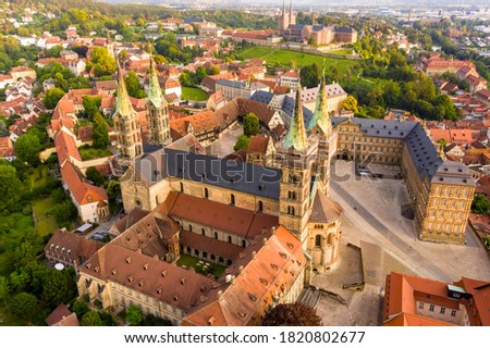 Aerial view, Bamberg Cathedral with new residence, Bamberg, Upper Franconia, Bavaria, Germany, Royalty-Free Stock Photo #1820802677
