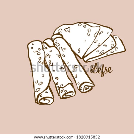 Hand-drawn Lefse bread illustration. Flatbread, usually known in Norway. Vector drawing series.
