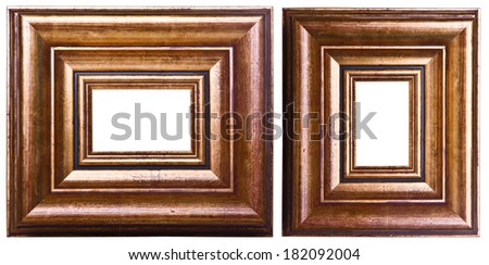 Two carved golden frame in retro style isolated on white background