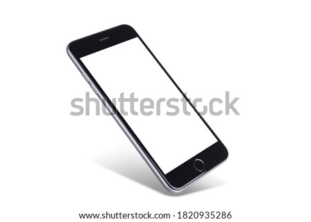 Black modern smartphone mockup. Mobile smart phone technology front blank screen studio shot isolated on over white background with clipping mask path on the phone and screen
