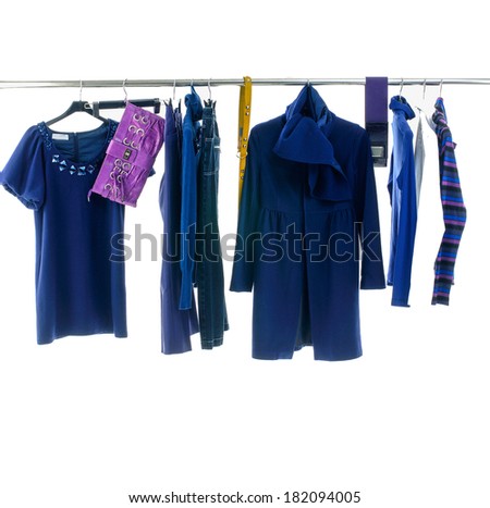 Set of female dress with plants isolated on hanging 