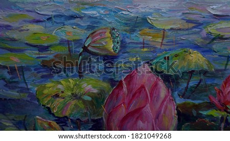 Modern Impressionism , Original abstract oil painting backgrounds for design lotus flowers                              