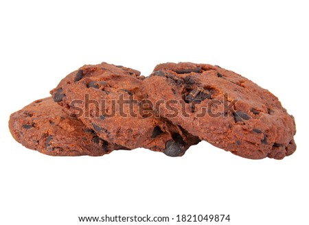 Brown american cookies with chocolate drops tasty bakery isolated on the white