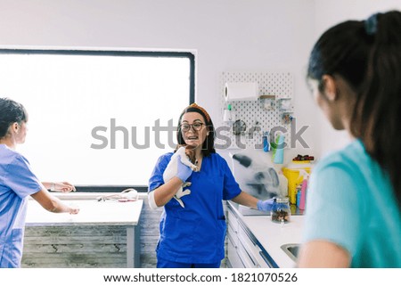 Veterinary with a dog for a review in the clinic
