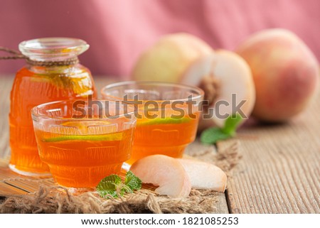 Peach tea Peach food and beverage products Food nutrition concept.