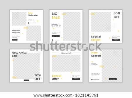 Set of Editable square banner template for ad. White and yellow background color. Suitable for social media post for promotion.