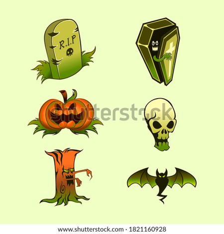 Set of green halloween elements vector