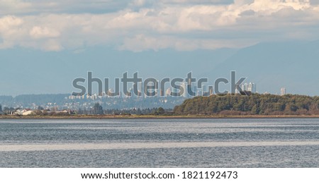 Landscape view of the coast city Richmond, British Columbia. Travel photo, selective focus, nobody, copy space for text.