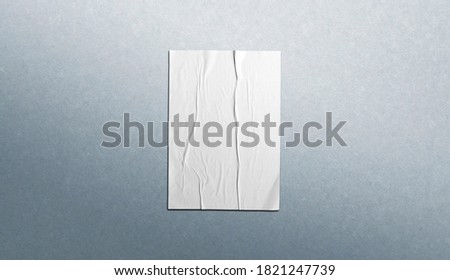 white paper wrinkled poster  template , blank glued creased paper sheet mockup.