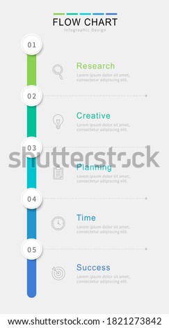 Vertical process flow chart template, infographics design elements with numbers, and text, business infographics, workflow, steps, options. Royalty-Free Stock Photo #1821273842