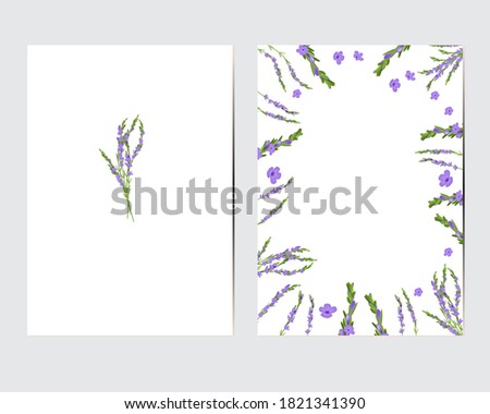 Greeting cards with floral elements and lavender decor 