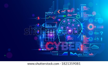 Computer neural network or AI on programming language python. Abstract interface elements of artificial intelligence. Deep machine learning. Big data processing technology. Conceptual illustration.