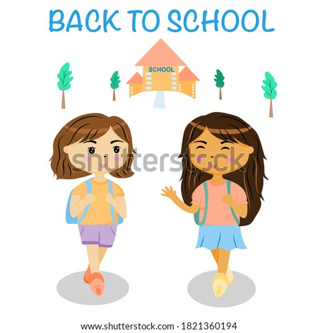 Time to back to school student black and white go together to school.vector illustration