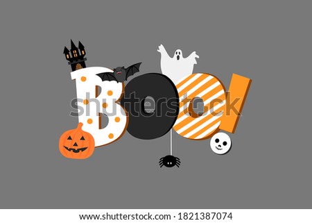Boo typography design with Halloween elements isolated on grey background  Royalty-Free Stock Photo #1821387074