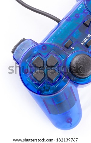 the isolated of the blue joystick for controller and play video game on white background