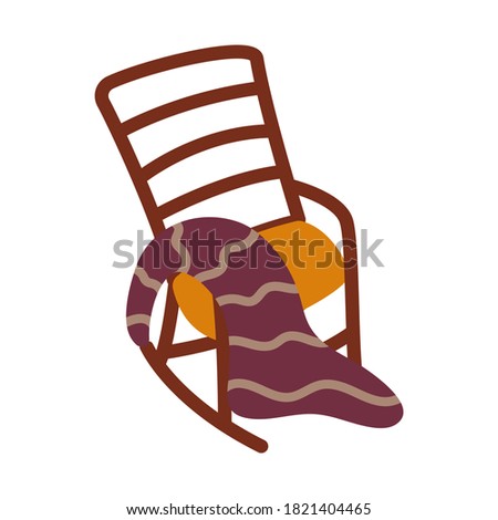 Cozy rocking chair and plaid. A comfortable place to relax and read at home or on porch. Colorful vector isolated illustration in cartoon style on white background. Boho