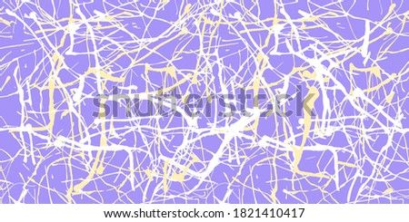Abstract purple horizontal banner with yellow and white splashes. Bright modern trendy graphic vector background for web and advertising.